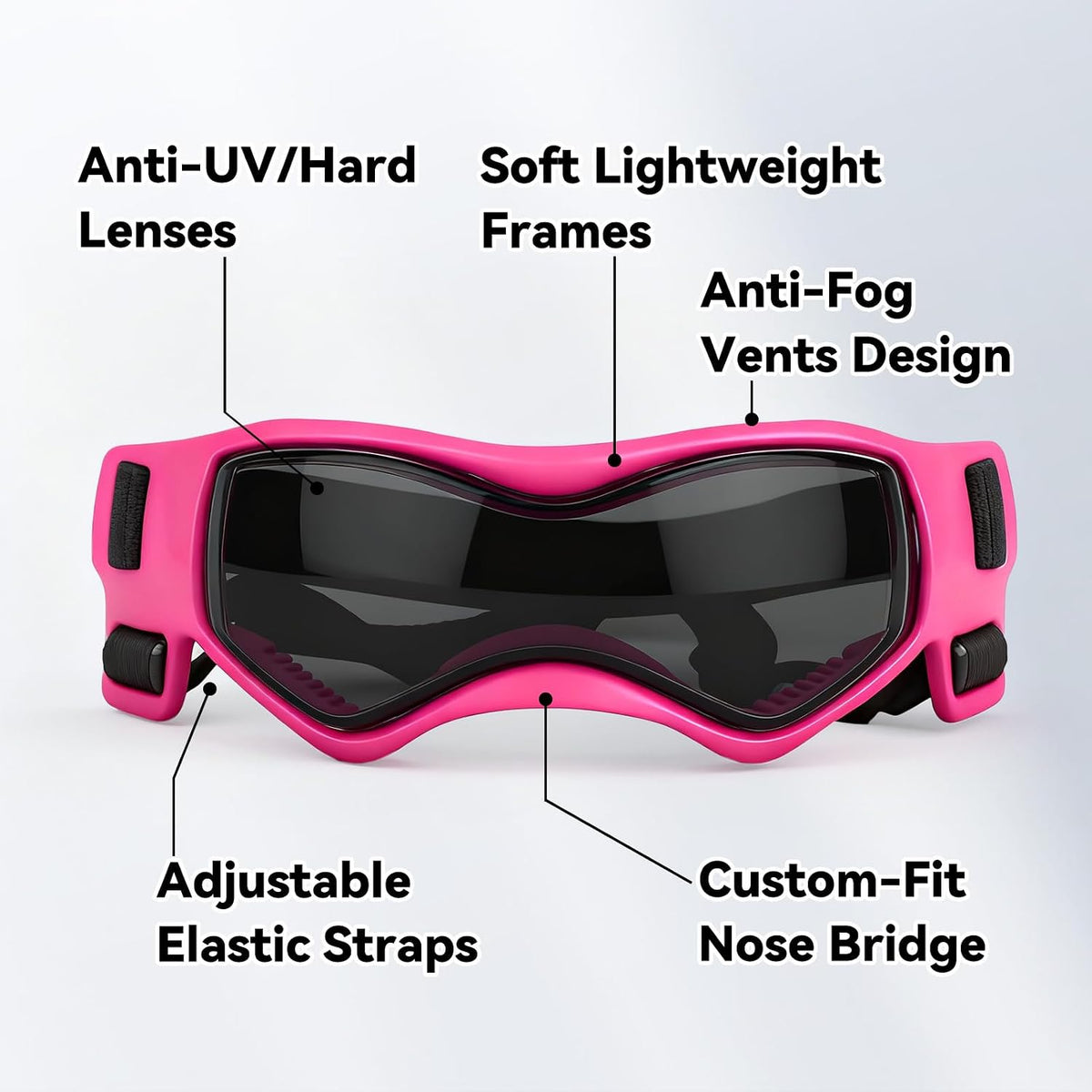 Small Breed Dog Goggles, Pink Sunglasses with UV Protection and Adjustable Straps