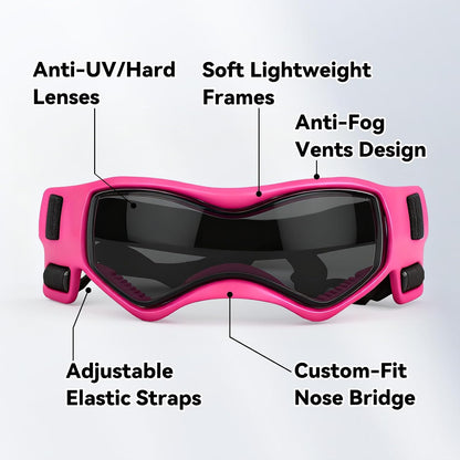 Small Breed Dog Goggles, Pink Sunglasses with UV Protection and Adjustable Straps