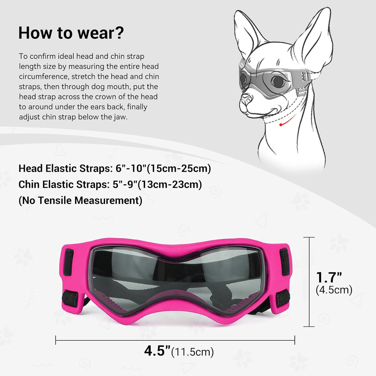 Small Breed Dog Goggles, Pink Sunglasses with UV Protection and Adjustable Straps