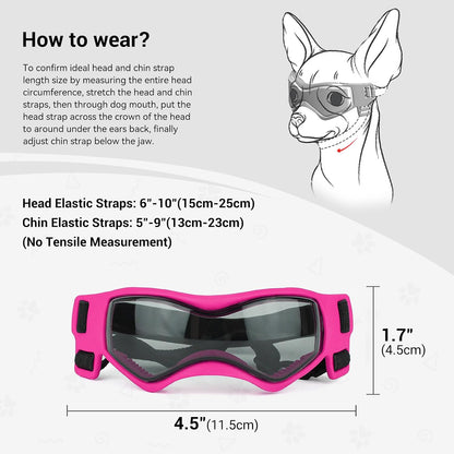 Small Breed Dog Goggles, Pink Sunglasses with UV Protection and Adjustable Straps