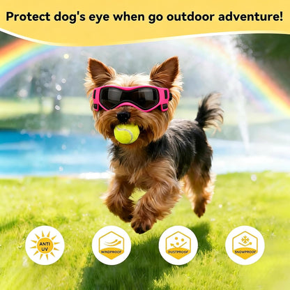 Small Breed Dog Goggles, Pink Sunglasses with UV Protection and Adjustable Straps