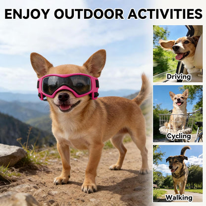 Small Breed Dog Goggles, Pink Sunglasses with UV Protection and Adjustable Straps
