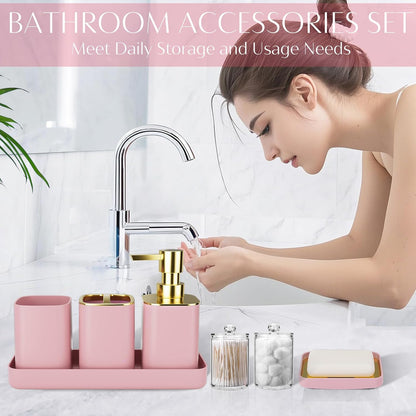 Pink Bathroom Set, 9-Piece Accessories with 4-Gallon Swing-Top Trash Can