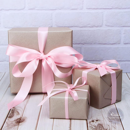 3 Rolls Double Faced Solid Satin Light Pink Craft Ribbon,Total 30 Yards,(1/4 Inch x 10-Yard,5/8 Inch x 10-Yard,1 Inch x 10-Yard),Use for Bows Bouquet,Gift Wrapping,Baby Shower