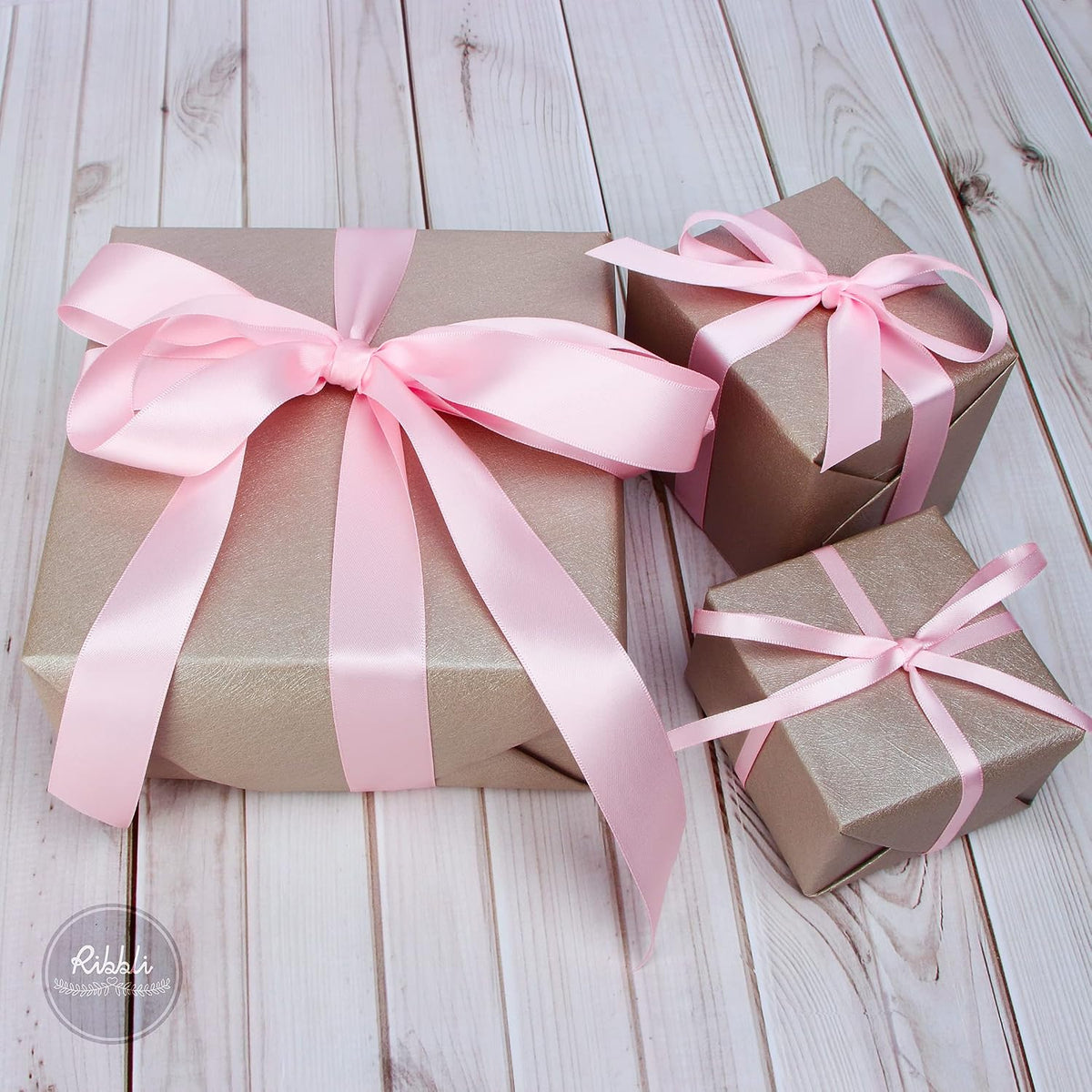 3 Rolls Double Faced Solid Satin Light Pink Craft Ribbon,Total 30 Yards,(1/4 Inch x 10-Yard,5/8 Inch x 10-Yard,1 Inch x 10-Yard),Use for Bows Bouquet,Gift Wrapping,Baby Shower