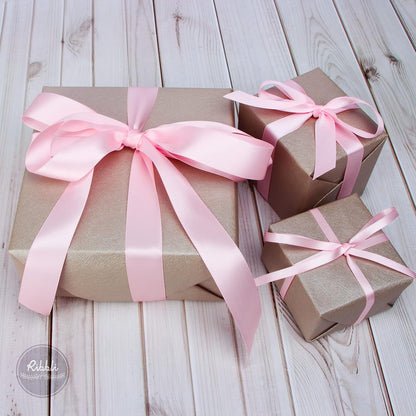 3 Rolls Double Faced Solid Satin Light Pink Craft Ribbon,Total 30 Yards,(1/4 Inch x 10-Yard,5/8 Inch x 10-Yard,1 Inch x 10-Yard),Use for Bows Bouquet,Gift Wrapping,Baby Shower