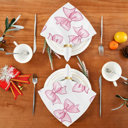 Cartoon Cute Peach Bow Heavy Cloth Dinner Napkins Reusable Cloth Napkins Polyester Cloth Napkins Dining Kitchen Cloth Reusable Cloth Dinner Napkins Set of 6 20 x 20in