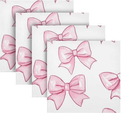Cartoon Cute Peach Bow Heavy Cloth Dinner Napkins Reusable Cloth Napkins Polyester Cloth Napkins Dining Kitchen Cloth Reusable Cloth Dinner Napkins Set of 6 20 x 20in