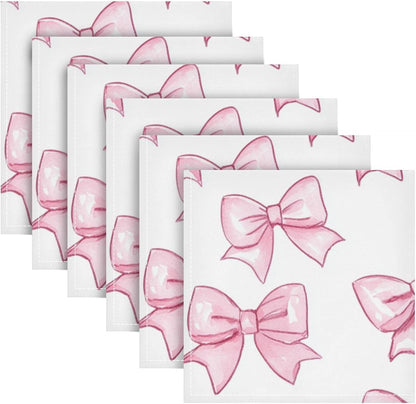 Cartoon Cute Peach Bow Heavy Cloth Dinner Napkins Reusable Cloth Napkins Polyester Cloth Napkins Dining Kitchen Cloth Reusable Cloth Dinner Napkins Set of 6 20 x 20in