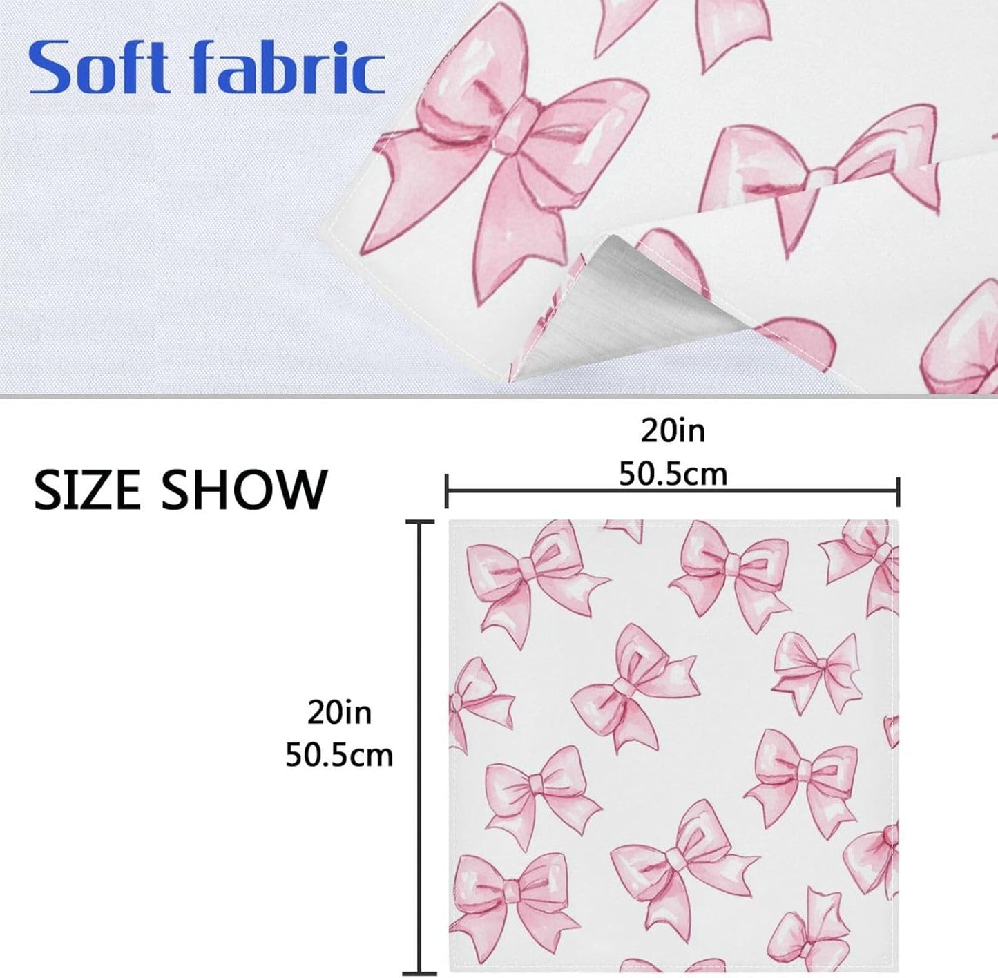 Cartoon Cute Peach Bow Heavy Cloth Dinner Napkins Reusable Cloth Napkins Polyester Cloth Napkins Dining Kitchen Cloth Reusable Cloth Dinner Napkins Set of 6 20 x 20in