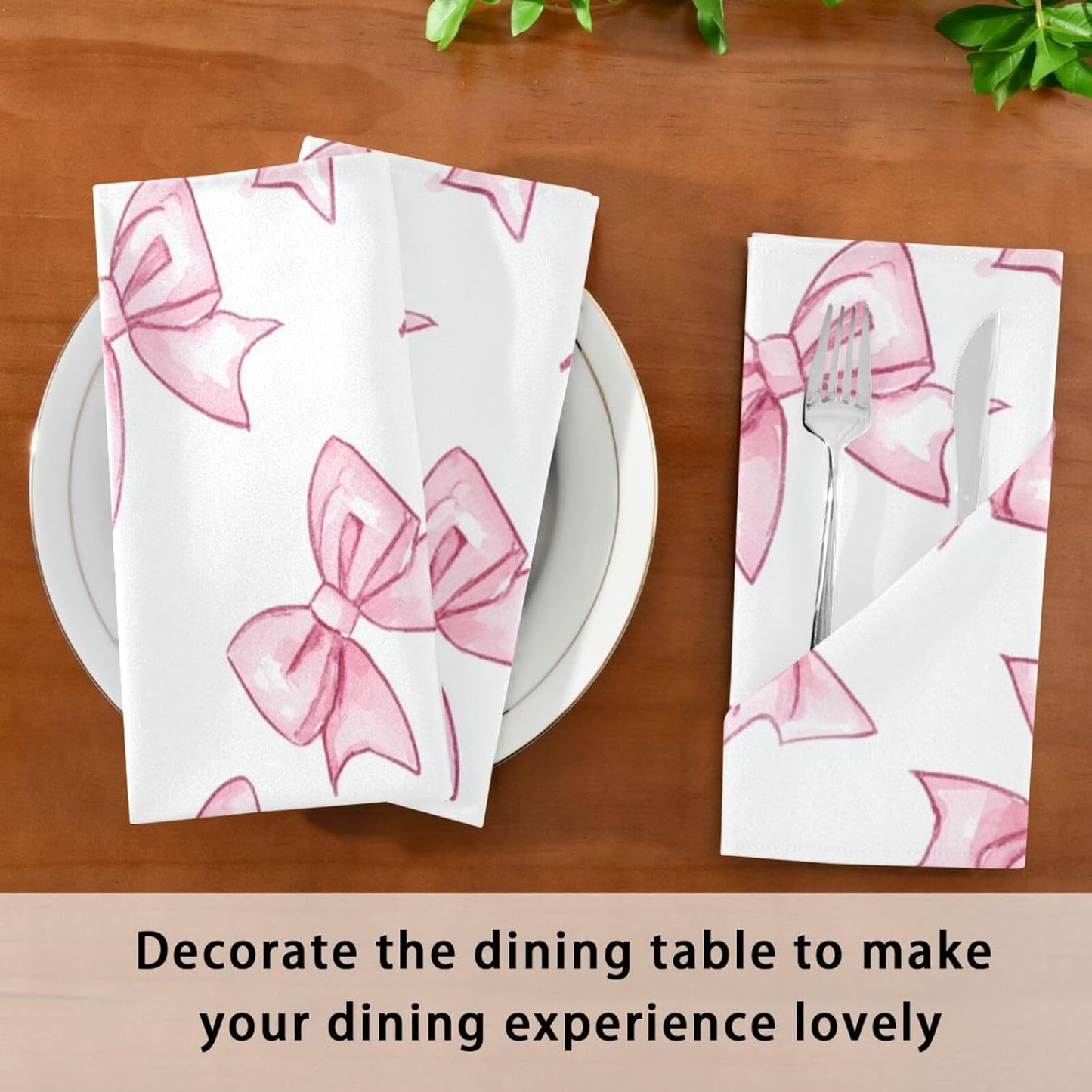 Cartoon Cute Peach Bow Heavy Cloth Dinner Napkins Reusable Cloth Napkins Polyester Cloth Napkins Dining Kitchen Cloth Reusable Cloth Dinner Napkins Set of 6 20 x 20in