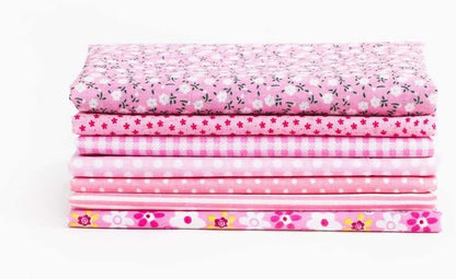 Cotton Fabric, 7 Pcs 25 * 25cm/9.8 * 9.8 inch Quilting Cotton Fabric Sewing DIY Set Patchwork Kit for Small Cloth Bags, Cloth Handkerchief (Pink)