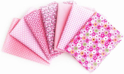 Cotton Fabric, 7 Pcs 25 * 25cm/9.8 * 9.8 inch Quilting Cotton Fabric Sewing DIY Set Patchwork Kit for Small Cloth Bags, Cloth Handkerchief (Pink)