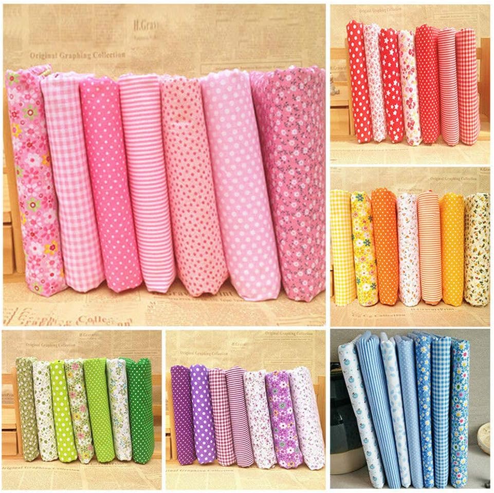 Cotton Fabric, 7 Pcs 25 * 25cm/9.8 * 9.8 inch Quilting Cotton Fabric Sewing DIY Set Patchwork Kit for Small Cloth Bags, Cloth Handkerchief (Pink)