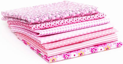 Cotton Fabric, 7 Pcs 25 * 25cm/9.8 * 9.8 inch Quilting Cotton Fabric Sewing DIY Set Patchwork Kit for Small Cloth Bags, Cloth Handkerchief (Pink)