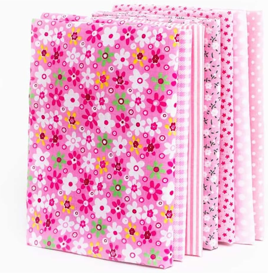 Cotton Fabric, 7 Pcs 25 * 25cm/9.8 * 9.8 inch Quilting Cotton Fabric Sewing DIY Set Patchwork Kit for Small Cloth Bags, Cloth Handkerchief (Pink)