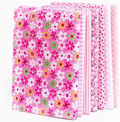 Cotton Fabric, 7 Pcs 25 * 25cm/9.8 * 9.8 inch Quilting Cotton Fabric Sewing DIY Set Patchwork Kit for Small Cloth Bags, Cloth Handkerchief (Pink)