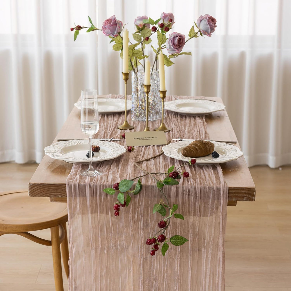 Dusty Pink Cheesecloth Table Runner 120 Inches for Wedding Decorations