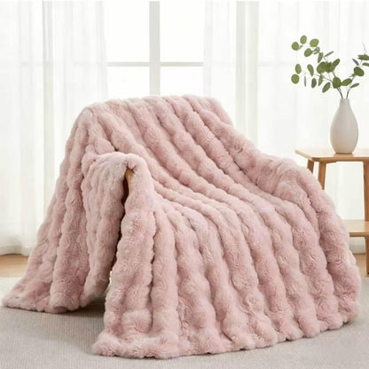 Bubble Faux Fur Throw Blanket 50"x60" – 860 GSM Extra Soft Plush Pink Decorative for Couch, Machine Washable Lightweight Blanket for Sofa Bed Living Room, Cozy Gift for Women