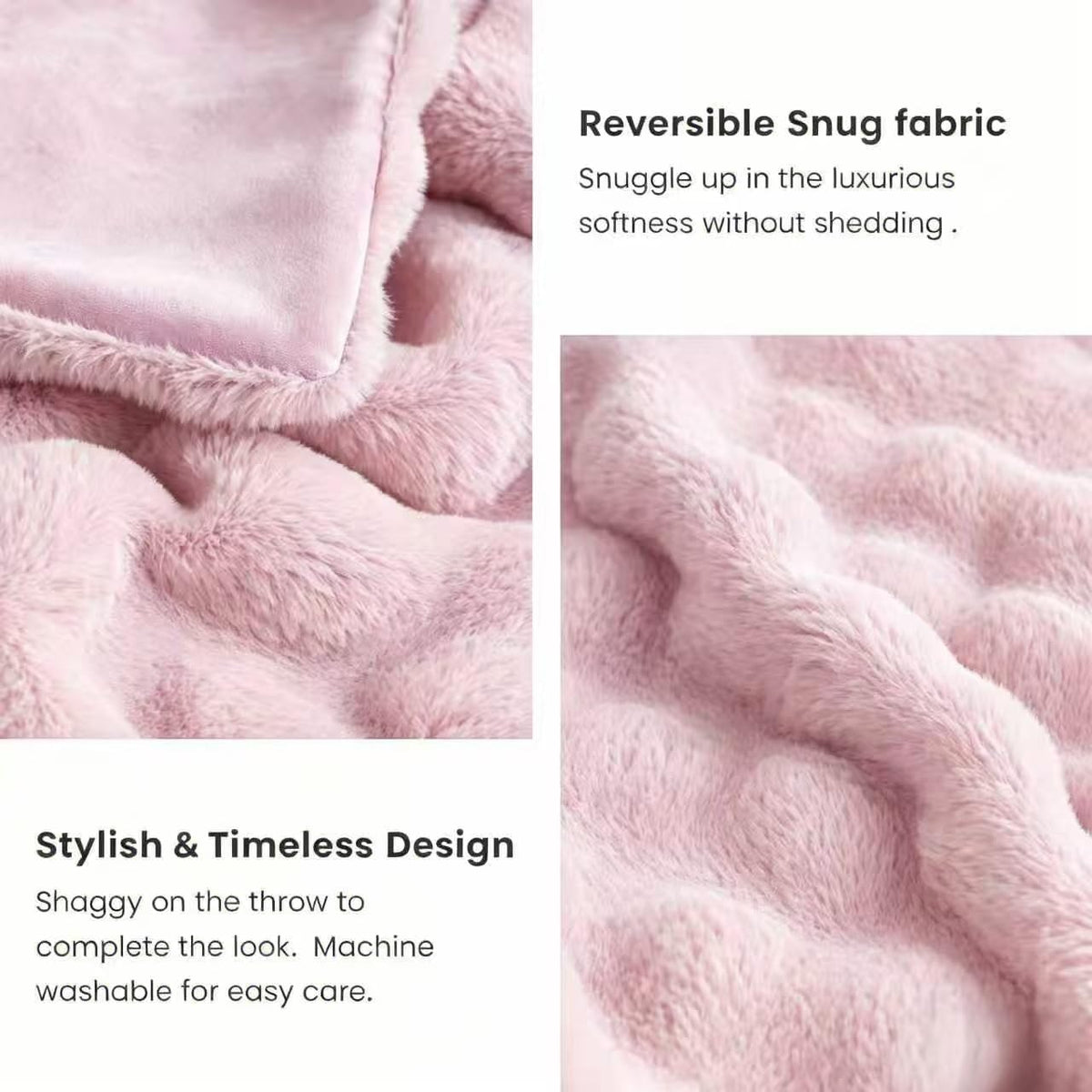 Bubble Faux Fur Throw Blanket 50"x60" – 860 GSM Extra Soft Plush Pink Decorative for Couch, Machine Washable Lightweight Blanket for Sofa Bed Living Room, Cozy Gift for Women