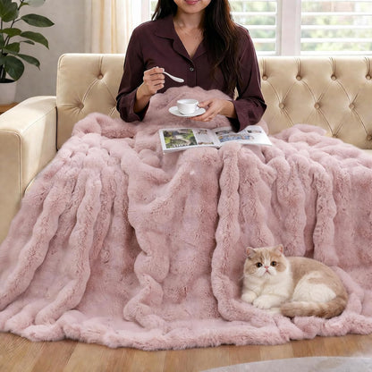 Bubble Faux Fur Throw Blanket 50"x60" – 860 GSM Extra Soft Plush Pink Decorative for Couch, Machine Washable Lightweight Blanket for Sofa Bed Living Room, Cozy Gift for Women