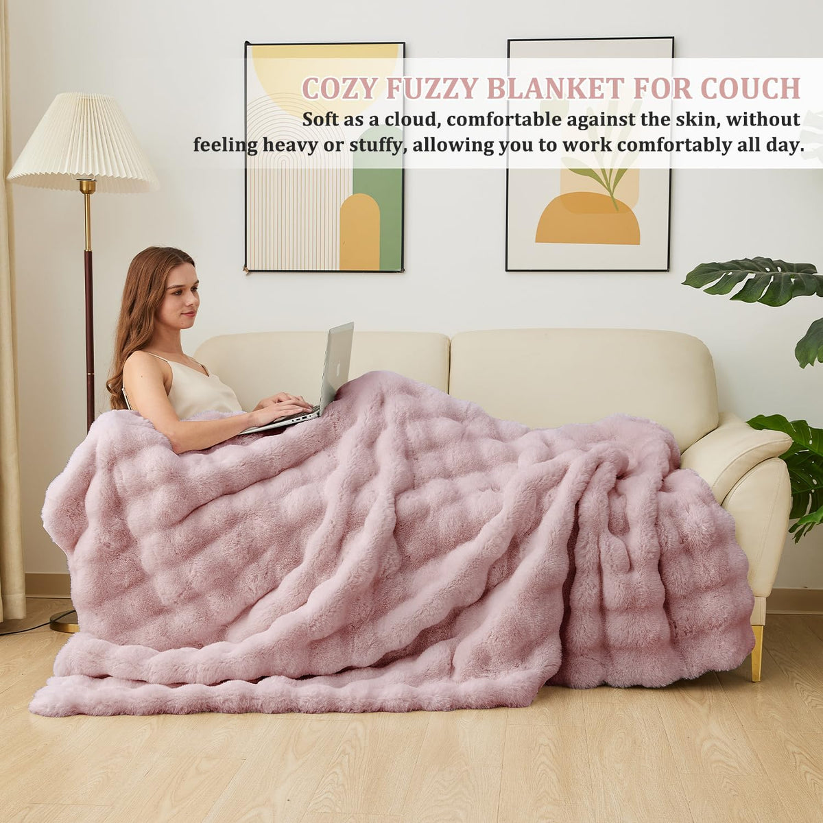 Bubble Faux Fur Throw Blanket 50"x60" – 860 GSM Extra Soft Plush Pink Decorative for Couch, Machine Washable Lightweight Blanket for Sofa Bed Living Room, Cozy Gift for Women