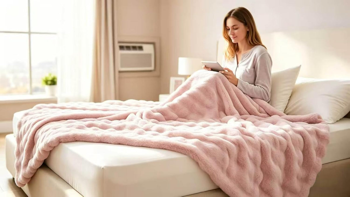 Bubble Faux Fur Throw Blanket 50"x60" – 860 GSM Extra Soft Plush Pink Decorative for Couch, Machine Washable Lightweight Blanket for Sofa Bed Living Room, Cozy Gift for Women