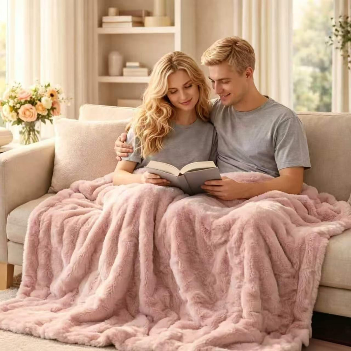 Bubble Faux Fur Throw Blanket 50"x60" – 860 GSM Extra Soft Plush Pink Decorative for Couch, Machine Washable Lightweight Blanket for Sofa Bed Living Room, Cozy Gift for Women