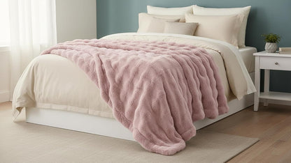 Bubble Faux Fur Throw Blanket 50"x60" – 860 GSM Extra Soft Plush Pink Decorative for Couch, Machine Washable Lightweight Blanket for Sofa Bed Living Room, Cozy Gift for Women