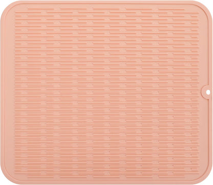 Silicone Dish Drying Mat for Multiple Usage,Easy clean,Eco-friendly,Heat-resistant Silicone Mat for Kitchen Counter or Sink,Refrigerator or Drawer Liner Pink XL 18 inches x 16 inches