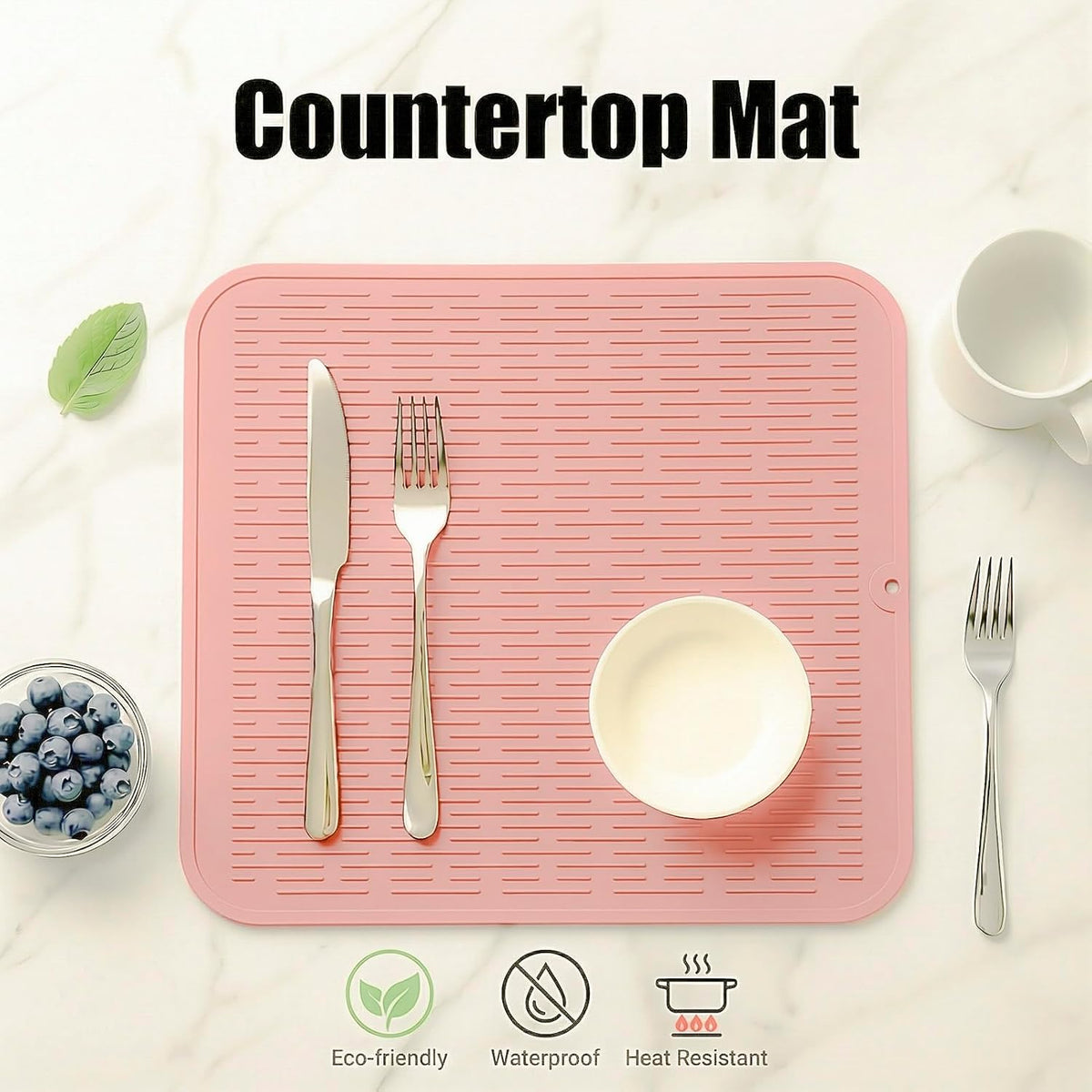 Silicone Dish Drying Mat for Multiple Usage,Easy clean,Eco-friendly,Heat-resistant Silicone Mat for Kitchen Counter or Sink,Refrigerator or Drawer Liner Pink XL 18 inches x 16 inches