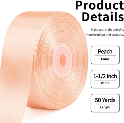 Peach Satin Ribbon, 1-1/2 Inch, 50 Yards