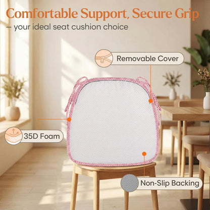 Pink Chair Cushions with Tie Removable Cover, D-Shape Foam Kitchen Chair Seat Pads Non Slip 17"x16" Pack