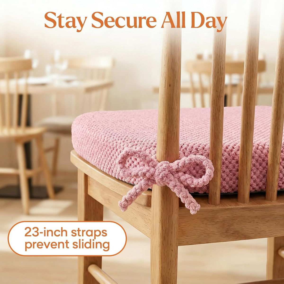 Pink Chair Cushions with Tie Removable Cover, D-Shape Foam Kitchen Chair Seat Pads Non Slip 17"x16" Pack