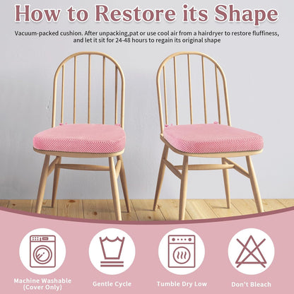Pink Chair Cushions with Tie Removable Cover, D-Shape Foam Kitchen Chair Seat Pads Non Slip 17"x16" Pack