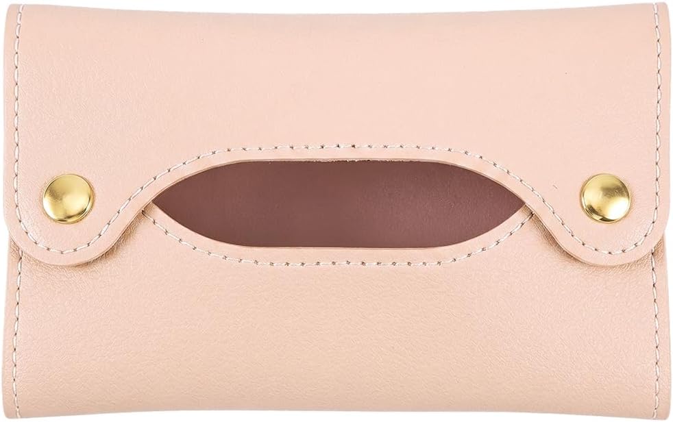 Travel PU Leather Tissue Holder Tissue Box Cover Rectangle Purse Paper Reusable Pouch Towels Storage Pocket Wipes Dispenser Hand Towels Box for Car Kitchen Table Bathroom Pink Flat