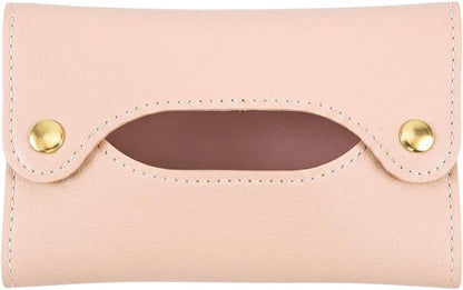 Travel PU Leather Tissue Holder Tissue Box Cover Rectangle Purse Paper Reusable Pouch Towels Storage Pocket Wipes Dispenser Hand Towels Box for Car Kitchen Table Bathroom Pink Flat