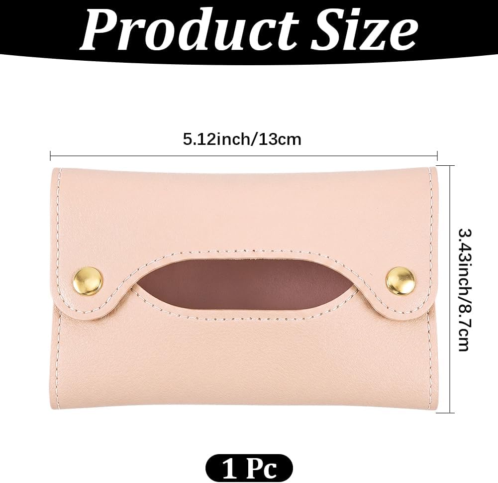 Travel PU Leather Tissue Holder Tissue Box Cover Rectangle Purse Paper Reusable Pouch Towels Storage Pocket Wipes Dispenser Hand Towels Box for Car Kitchen Table Bathroom Pink Flat