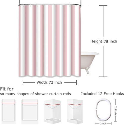 Shower Curtain, for Bathroom Decor 72" x 78", Stripe Pink
