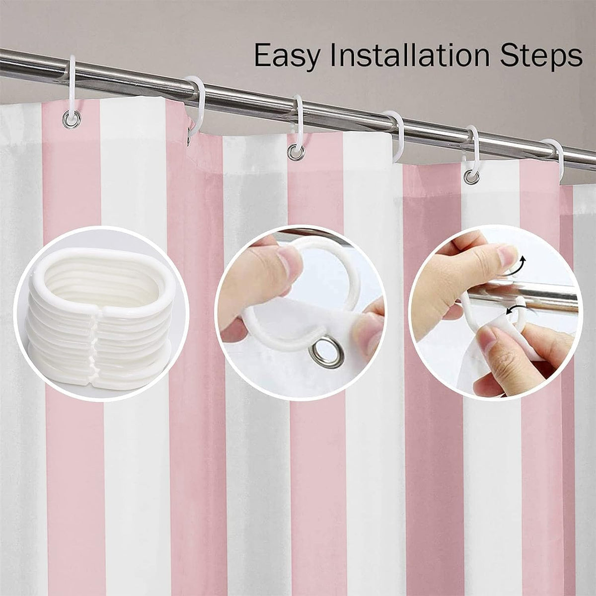 Shower Curtain, for Bathroom Decor 72" x 78", Stripe Pink