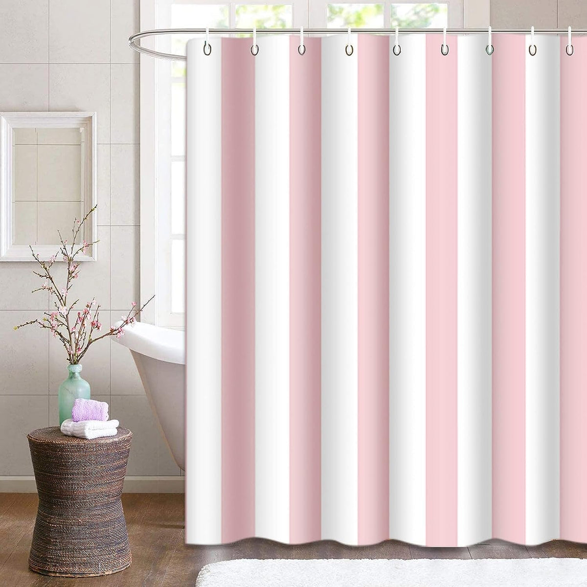 Shower Curtain, for Bathroom Decor 72" x 78", Stripe Pink