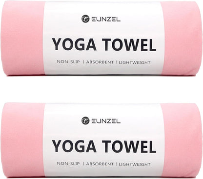 2 Pack Hot Yoga Towel Non Slip Yoga Mat Towel Non-Slip Sweat Absorbent Microfiber Towel for Hot Yoga, Pilates and Workout 72" x 26.5", Pink