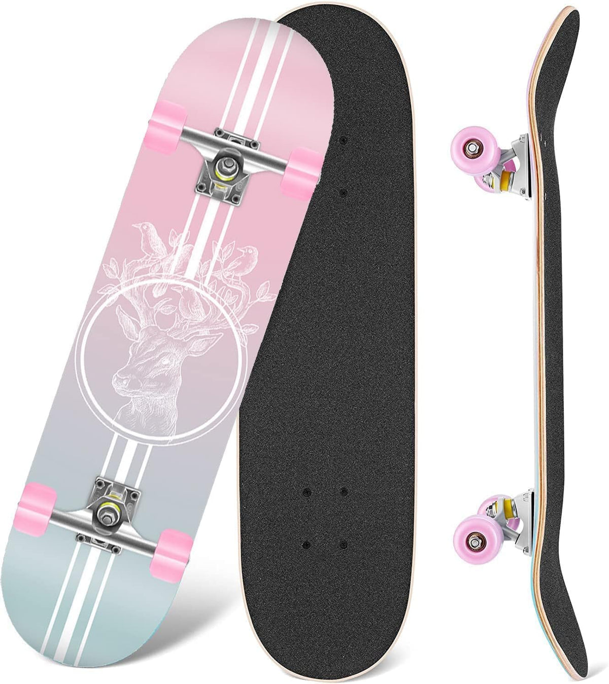 Skateboards for Beginners Kids Boys Girls and Adults 31"x8" Pro Complete Skateboard 8 Layers Maple Wood, Double Kick Concave, Fascinating Cool, Solid&Durable