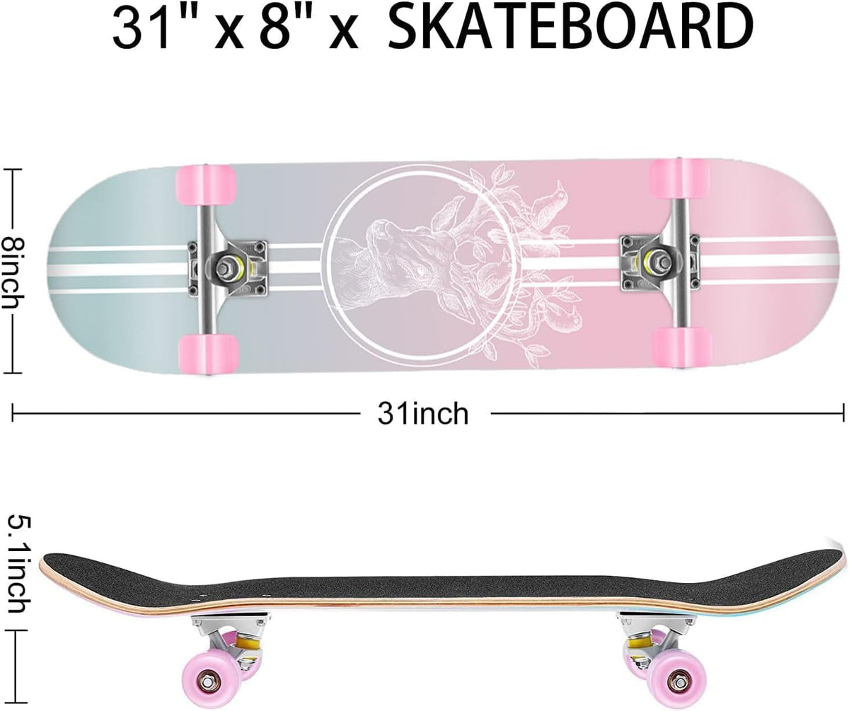 Skateboards for Beginners Kids Boys Girls and Adults 31"x8" Pro Complete Skateboard 8 Layers Maple Wood, Double Kick Concave, Fascinating Cool, Solid&Durable