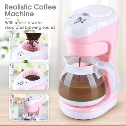 Kitchen Appliances Toys, Kids Kitchen Accessories Set, Pretend Kitchen Toys for Kids Ages 4-8, Coffee Maker, Mixer, Toaster with Realistic Lights & Sounds, Gift for Girls Ages 3+