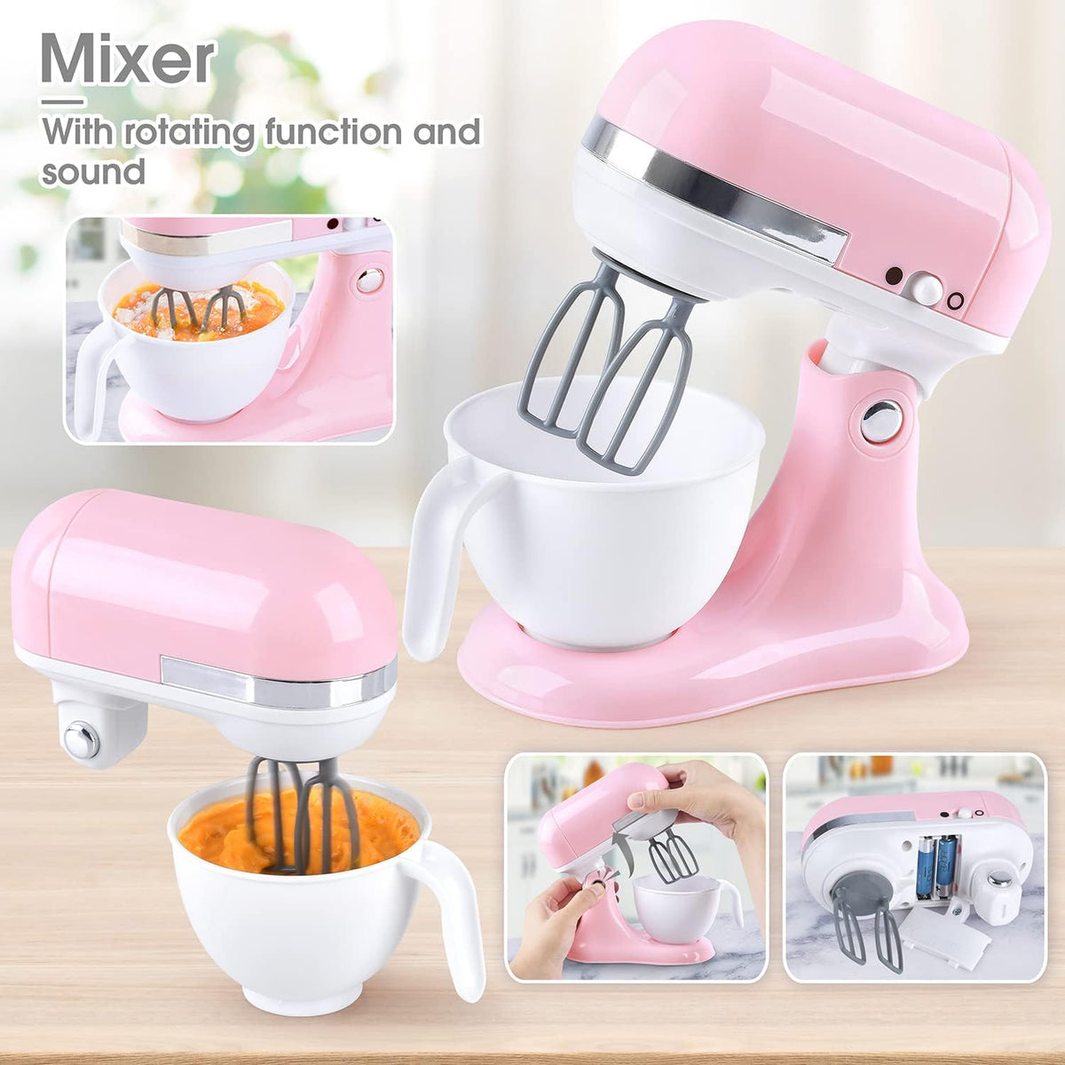 Kitchen Appliances Toys, Kids Kitchen Accessories Set, Pretend Kitchen Toys for Kids Ages 4-8, Coffee Maker, Mixer, Toaster with Realistic Lights & Sounds, Gift for Girls Ages 3+