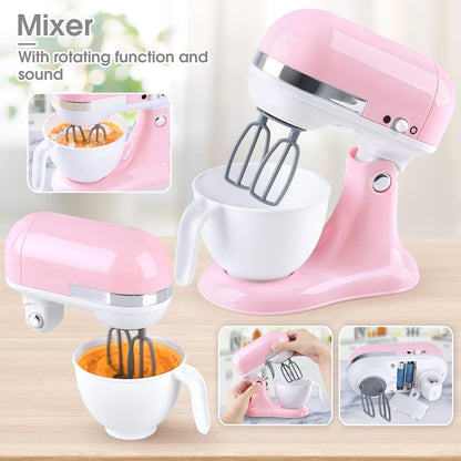Kitchen Appliances Toys, Kids Kitchen Accessories Set, Pretend Kitchen Toys for Kids Ages 4-8, Coffee Maker, Mixer, Toaster with Realistic Lights & Sounds, Gift for Girls Ages 3+