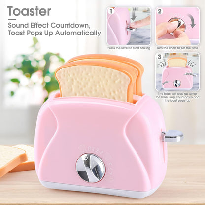 Kitchen Appliances Toys, Kids Kitchen Accessories Set, Pretend Kitchen Toys for Kids Ages 4-8, Coffee Maker, Mixer, Toaster with Realistic Lights & Sounds, Gift for Girls Ages 3+