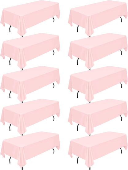 10 Packs Pink Polyester Tablecloth 60 x 102 inch Rectangle Table Cloth for 6 Foot Tables Wrinkle Resistant Washable Fabric Table Cover Polyester Pink Table Cloth for Party,Wedding, Banquet