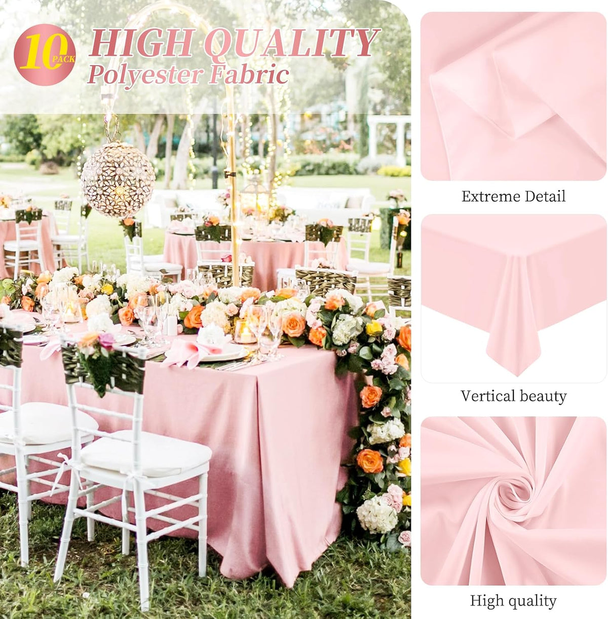 10 Packs Pink Polyester Tablecloth 60 x 102 inch Rectangle Table Cloth for 6 Foot Tables Wrinkle Resistant Washable Fabric Table Cover Polyester Pink Table Cloth for Party,Wedding, Banquet